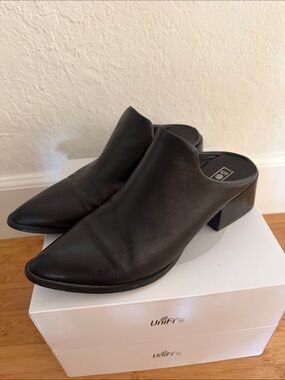 Sol Sana Black Leather Mule Heels